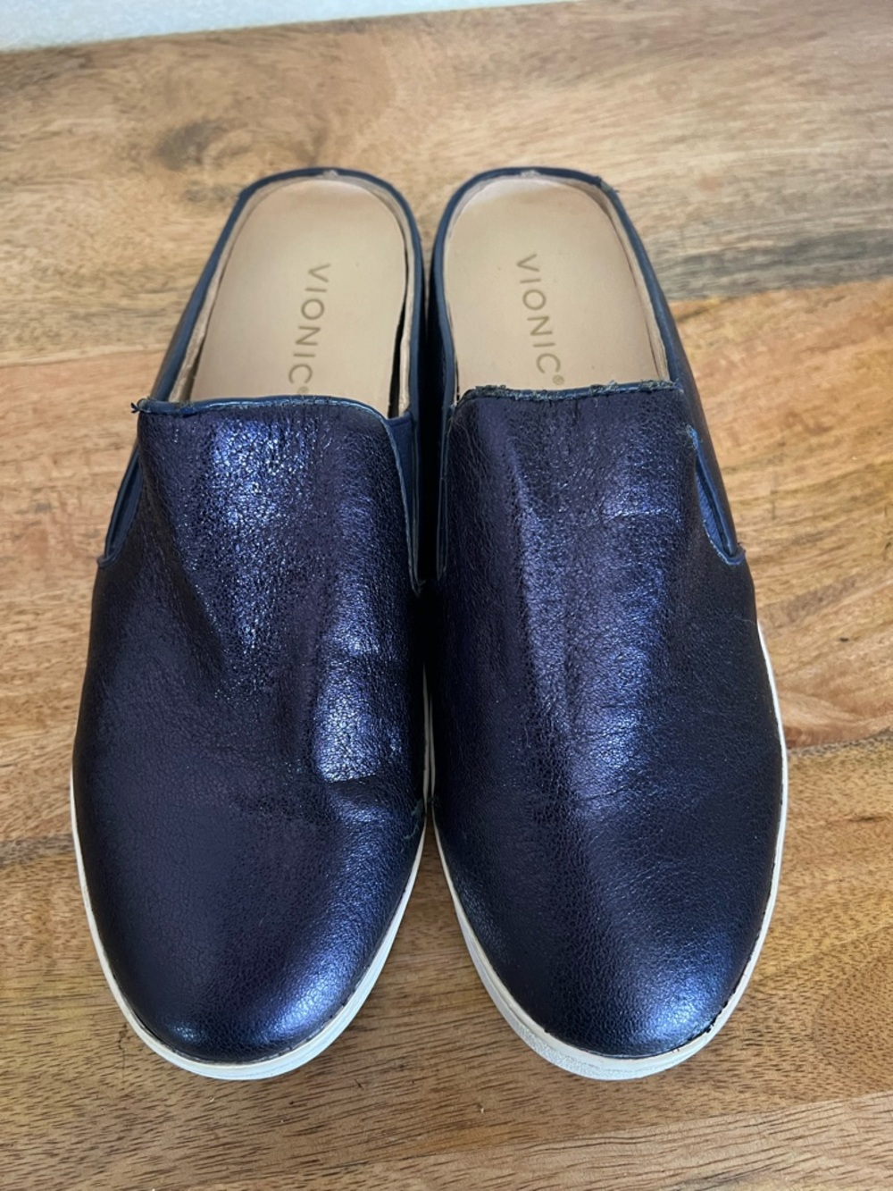 Vionic Splendid Dakota Navy Metallic Mule Slip On Size 8